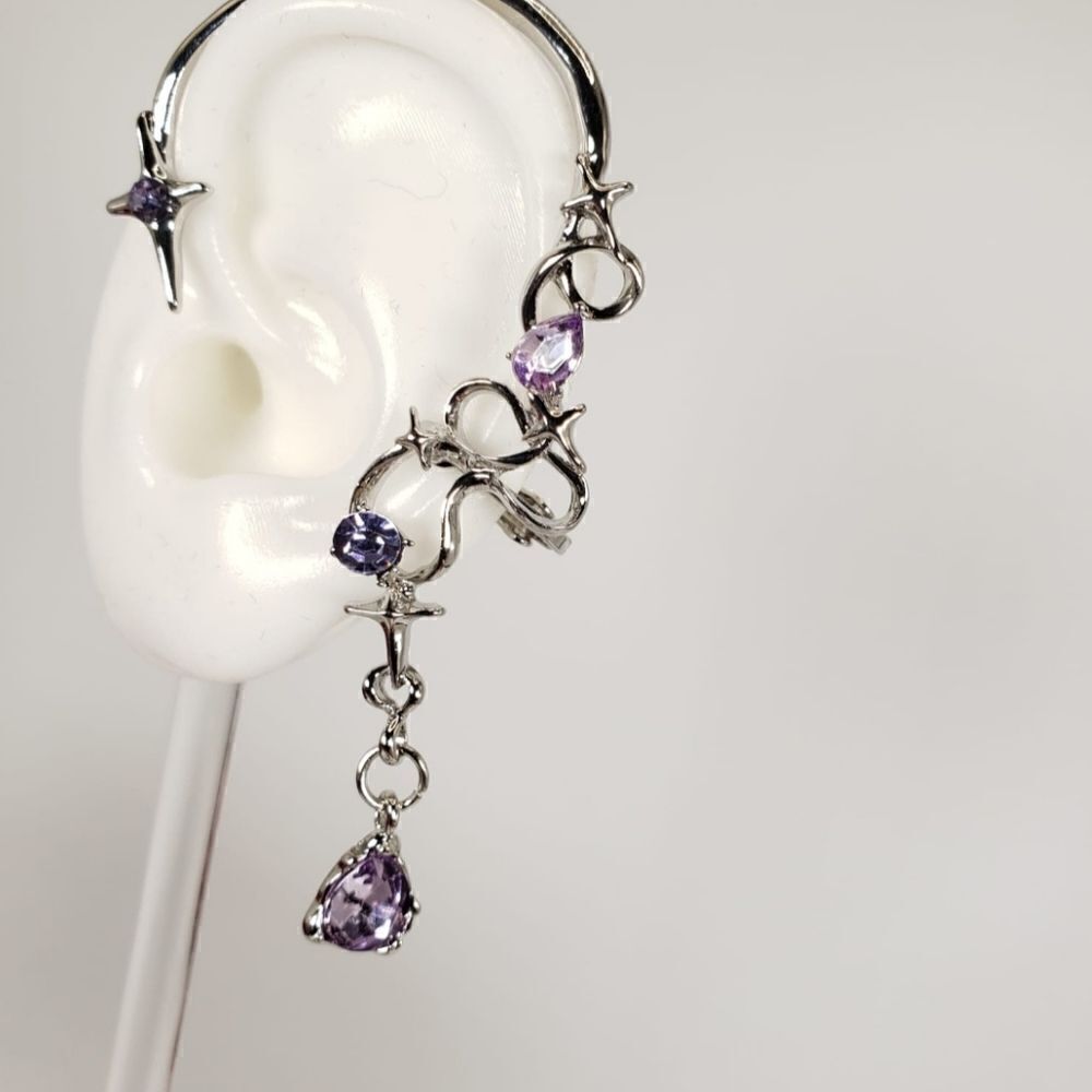 Brand New Silver With Purple RhinestoneโEar HookโEarring